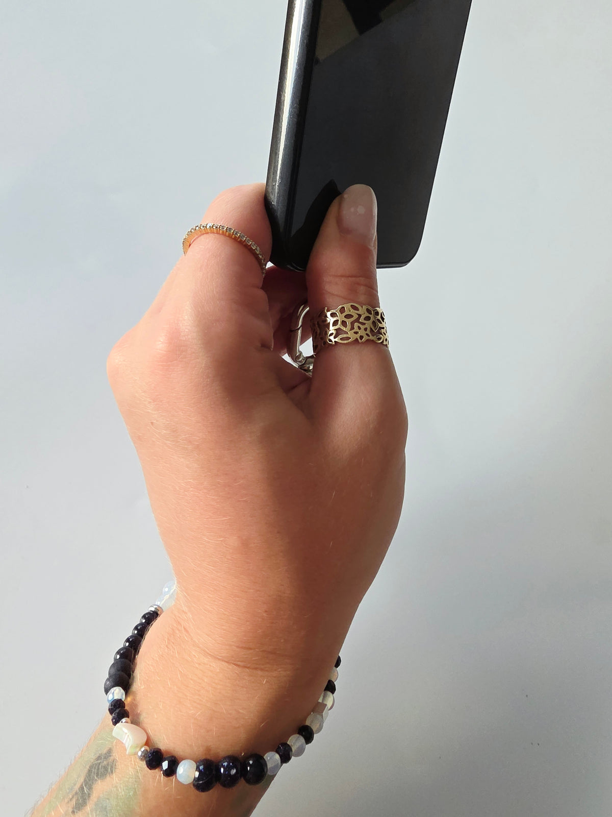 Biżuteryjna smycz do telefonu Noc Kairu, Opalit, Masa Perłowa